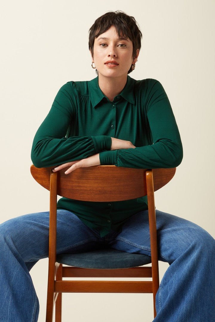 Blusa Carina Viscosa Light Botanical Green - Olokuti