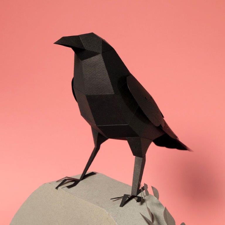 Figura de papel 3D - Cuervo / Corvus corax - Olokuti