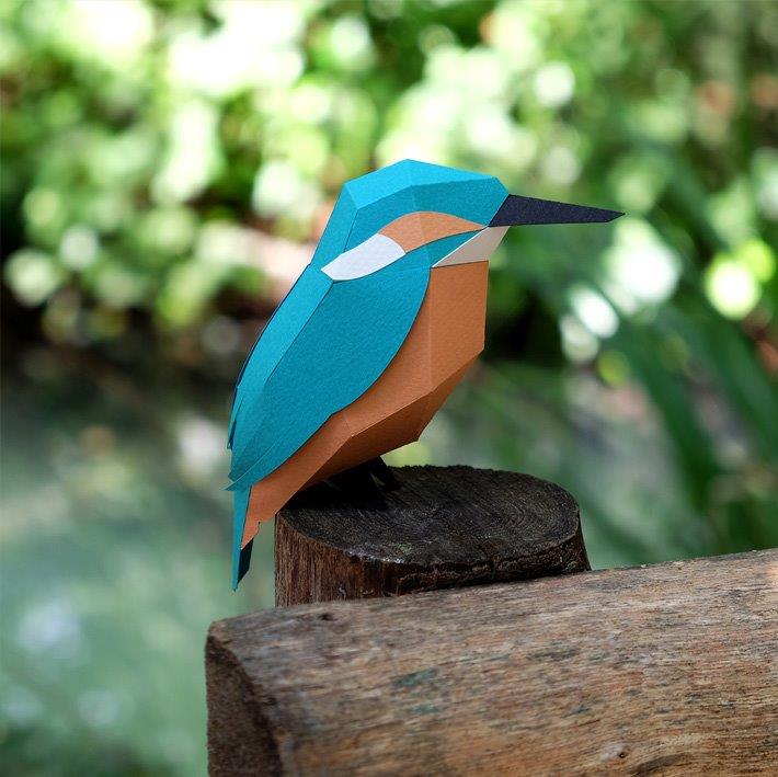 Figura de papel 3D - Martín Pescador / Alcedo atthis - Olokuti