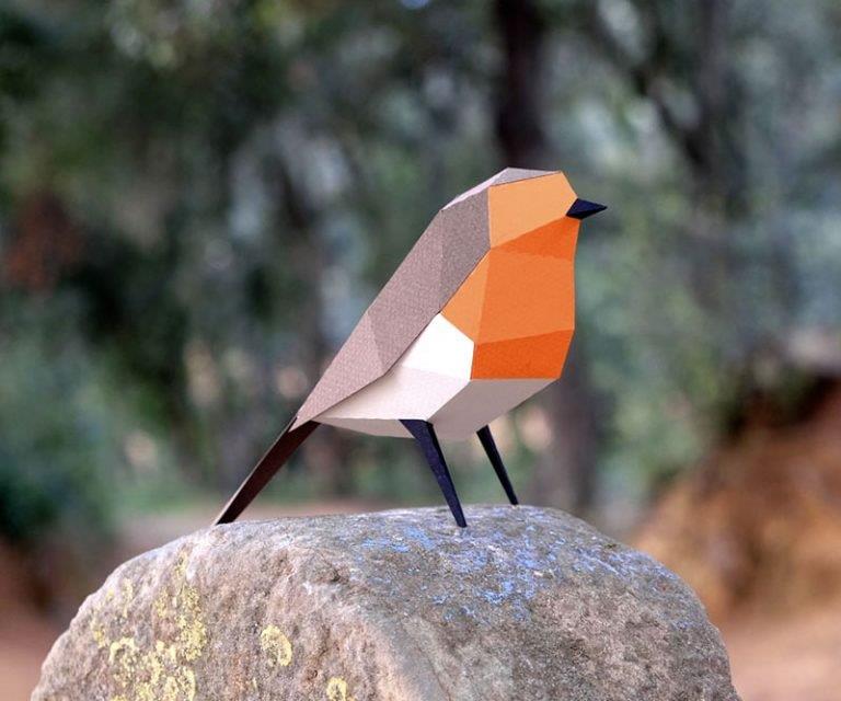 Figura de papel 3D - Petirrojo / Erithacus rubecula - Olokuti