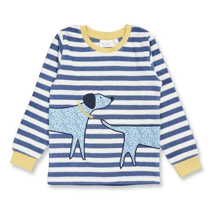 Pijama Terry LONG JOHN RETRO Rayas Azul acero y Perro - Olokuti