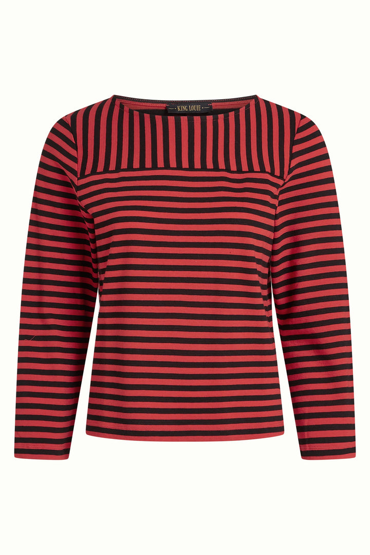 Top canesú cuello barco Chopito rayas Fire Red