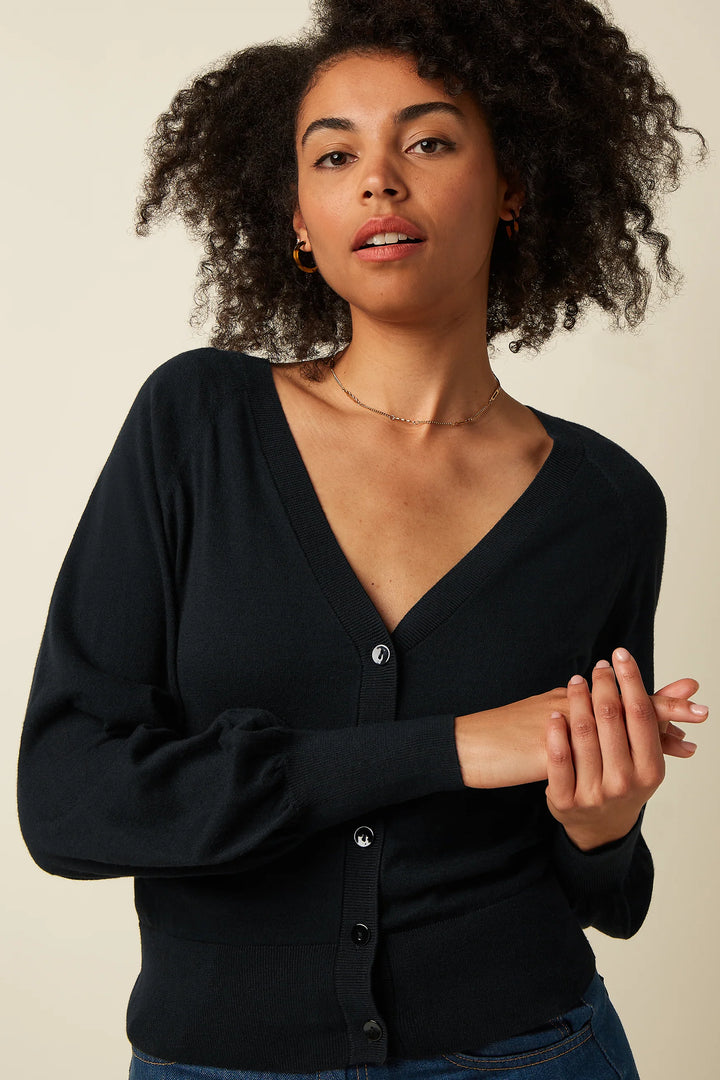 Cardigan V Raglan Cocoon Negro