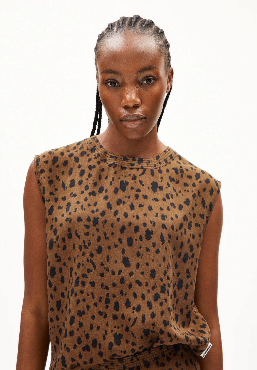 Blusa sin mangas NERAALI LEOPAA Dark camel - Olokuti