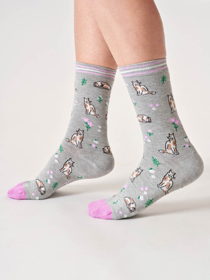 Calcetines Womens Floral Cat Algodón orgánico 37 - 41 - Olokuti