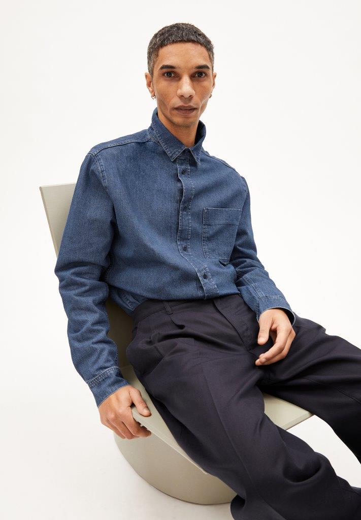 Camisa manga larga BAASO Iced indigo - Olokuti