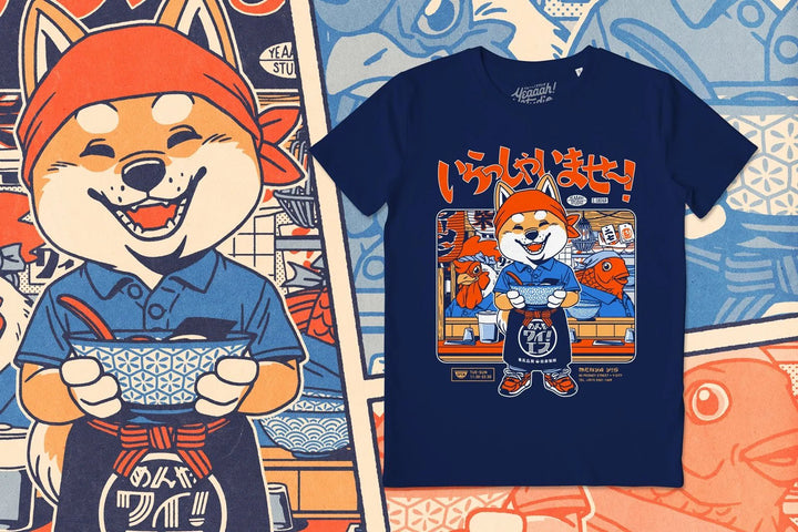 Camiseta algodón orgánico Irasshaimase Azul marino - Olokuti