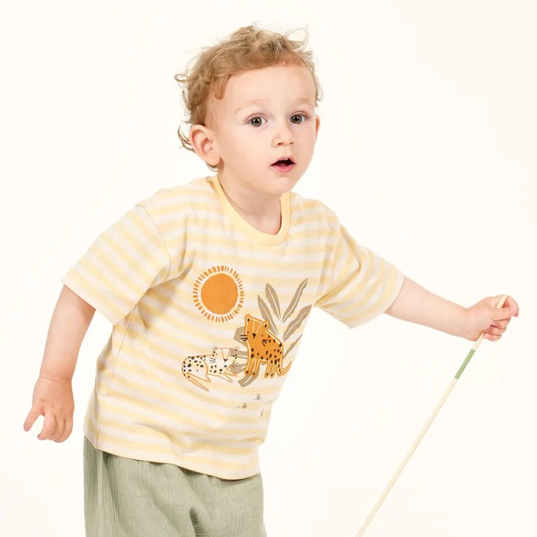 Camiseta ANTON Rayas Amarillo - Crema Leopardos - Olokuti
