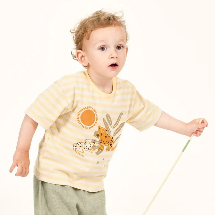 Camiseta ANTON Rayas Amarillo - Crema Leopardos - Olokuti