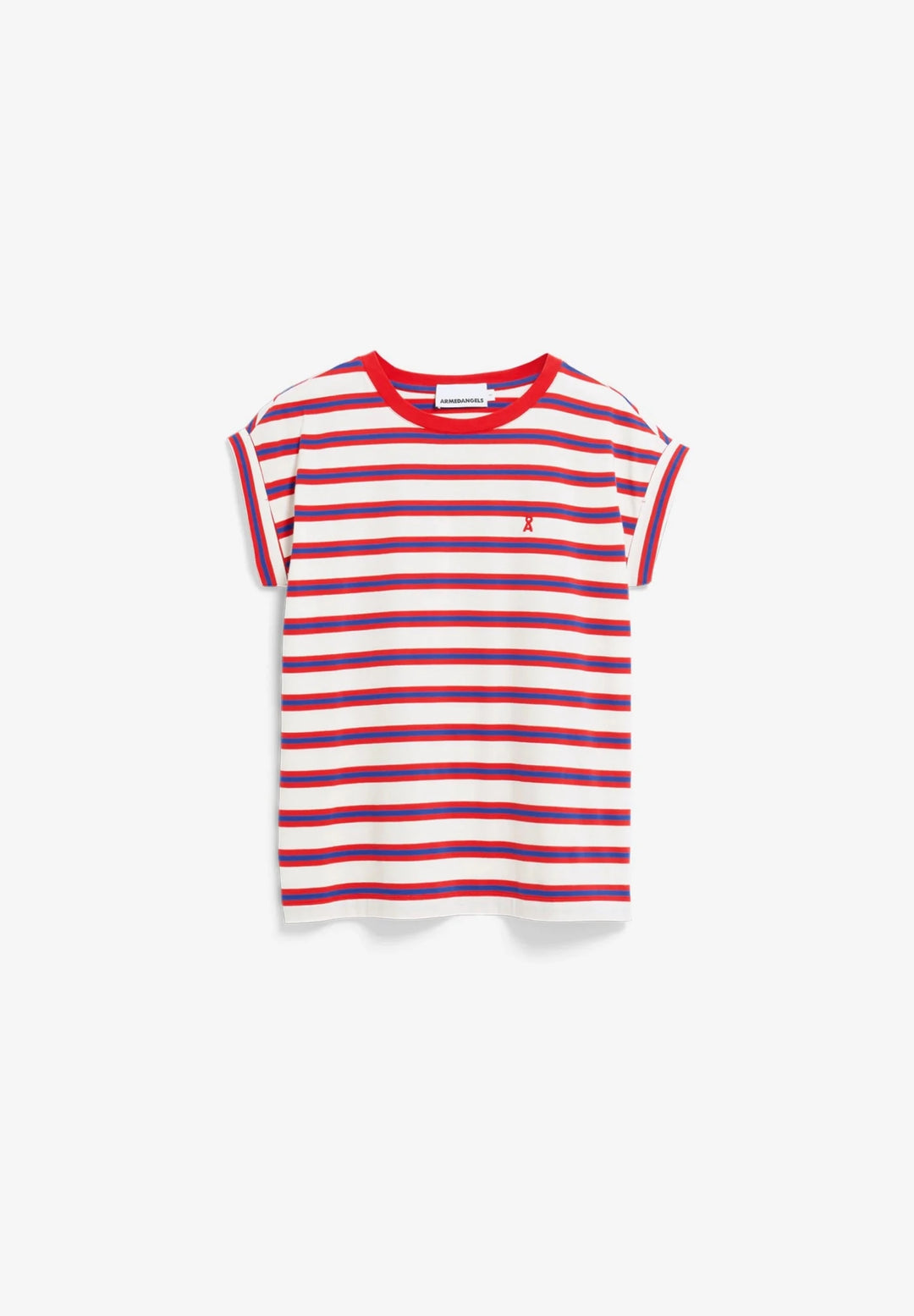 Camiseta IDAARA STRIPES Rayas Light oatmilk - Mars red - Dynamo blue - Olokuti