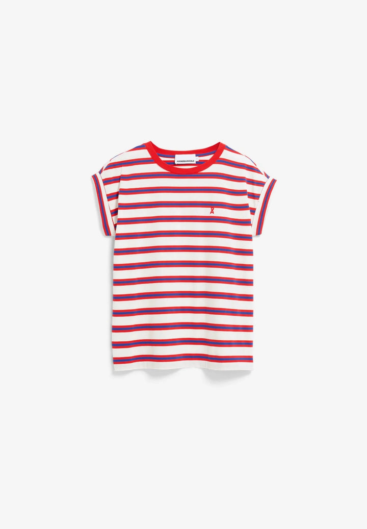 Camiseta IDAARA STRIPES Rayas Light oatmilk - Mars red - Dynamo blue - Olokuti