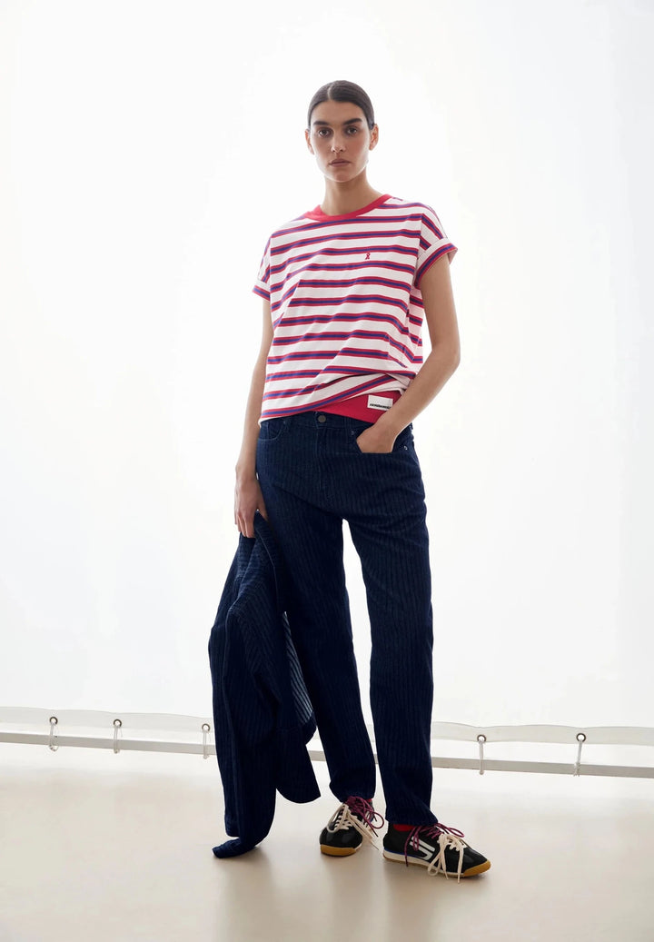 Camiseta IDAARA STRIPES Rayas Light oatmilk - Mars red - Dynamo blue - Olokuti