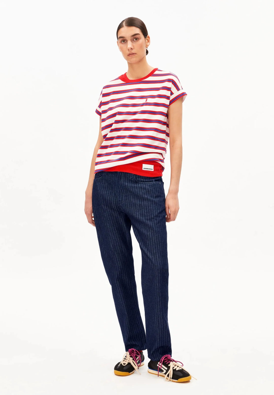 Camiseta IDAARA STRIPES Rayas Light oatmilk - Mars red - Dynamo blue - Olokuti