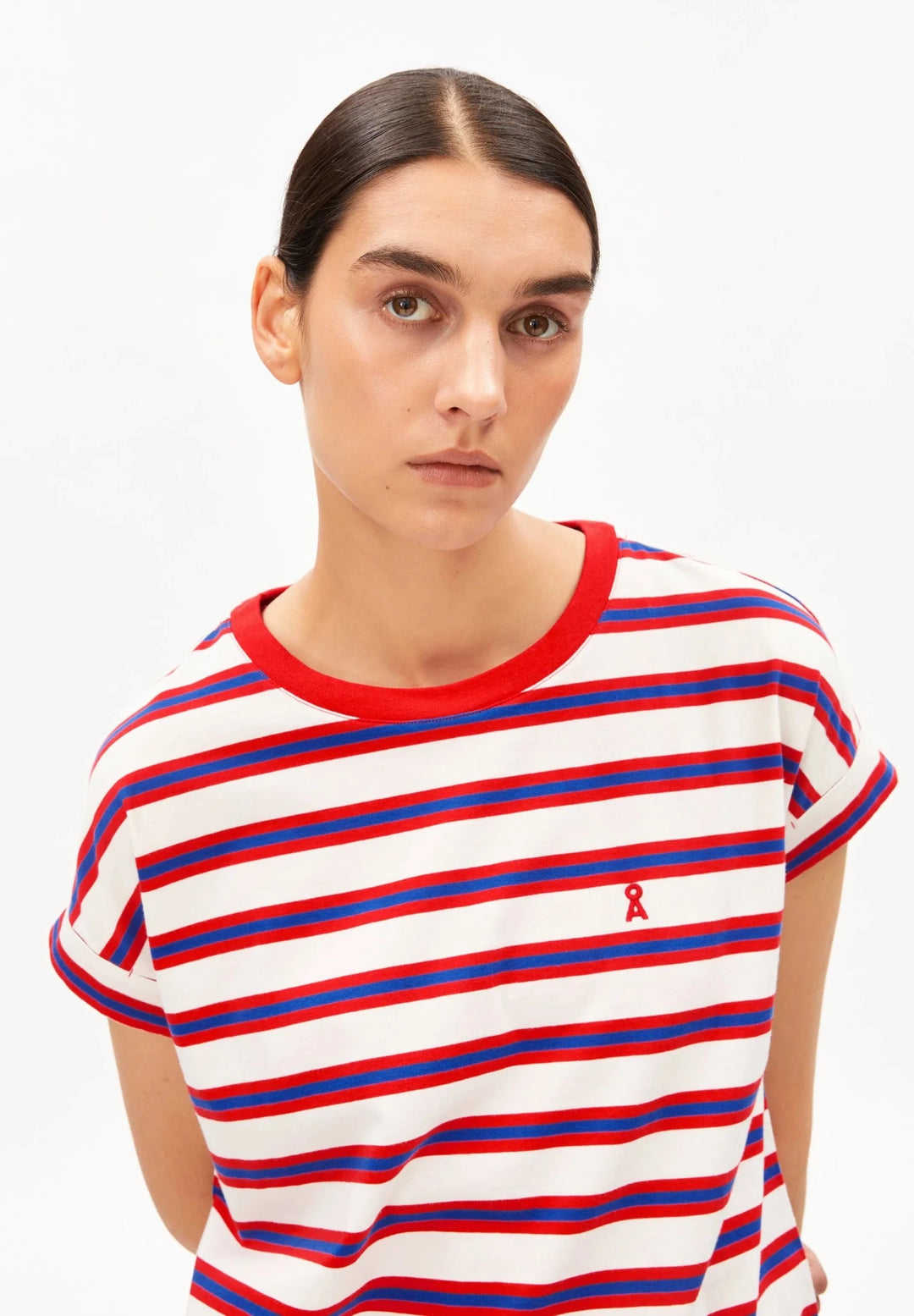 Camiseta IDAARA STRIPES Rayas Light oatmilk - Mars red - Dynamo blue - Olokuti
