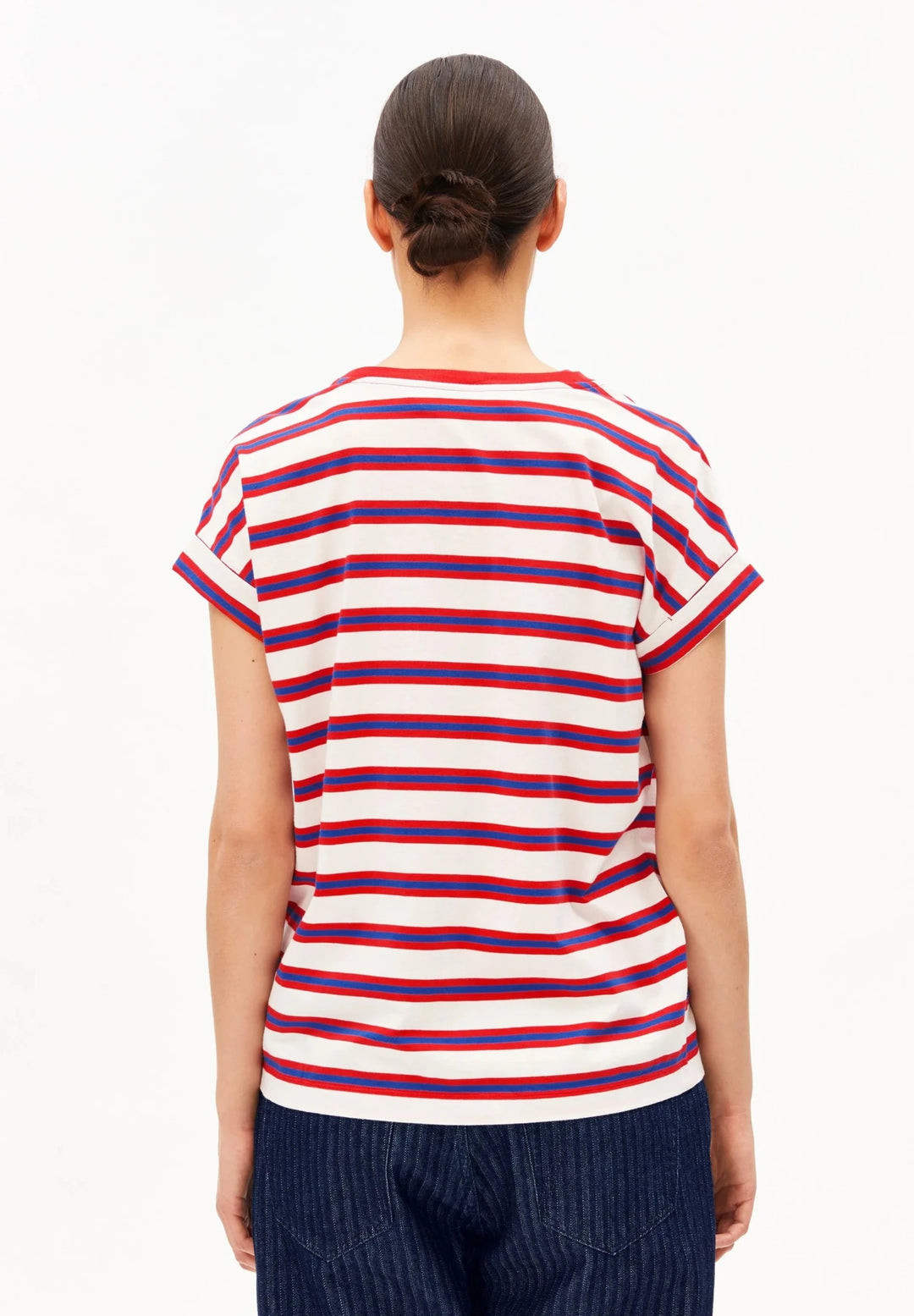 Camiseta IDAARA STRIPES Rayas Light oatmilk - Mars red - Dynamo blue - Olokuti