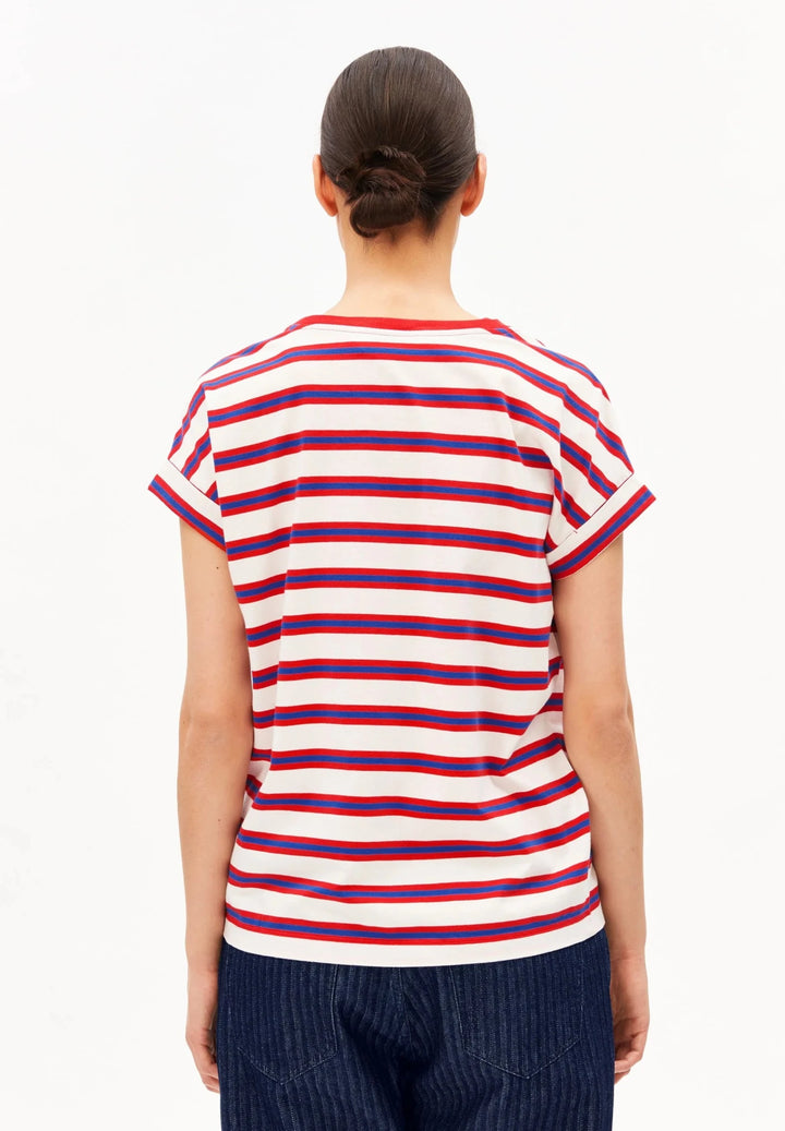 Camiseta IDAARA STRIPES Rayas Light oatmilk - Mars red - Dynamo blue - Olokuti