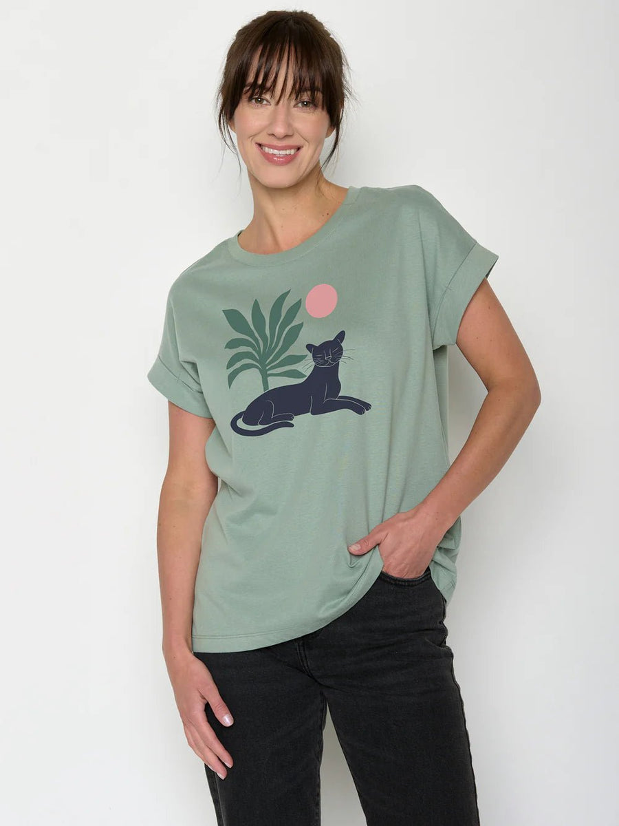 Camiseta Loony Panther Leaves Pale green - Olokuti
