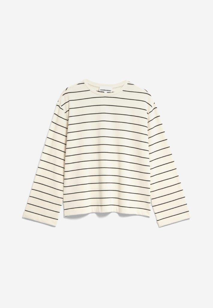 Camiseta manga larga MARYNA Rayas finas Avena - Negro - Olokuti