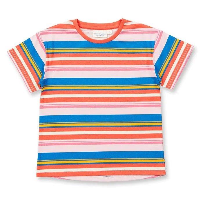 Camiseta m/c LINA de rayas coral, rosa y azul - Olokuti