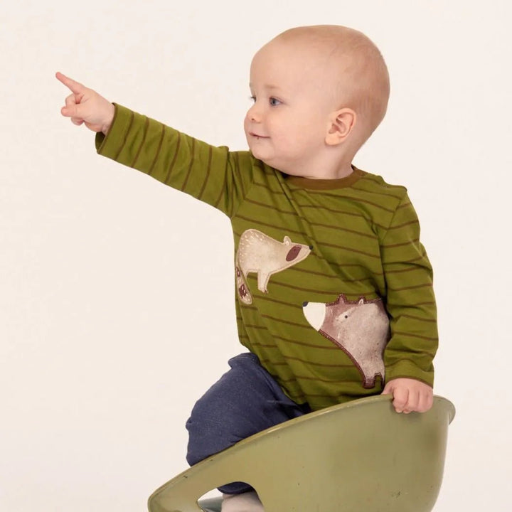 Camiseta m/l ELAN Rayas Fern green y Animales - Olokuti