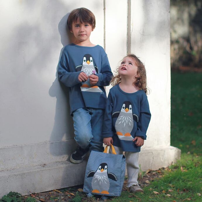 Camiseta m/l Gris - azul Pingüino - Olokuti