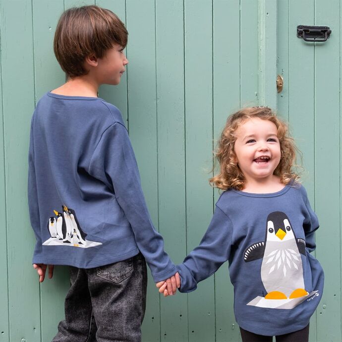 Camiseta m/l Gris - azul Pingüino - Olokuti