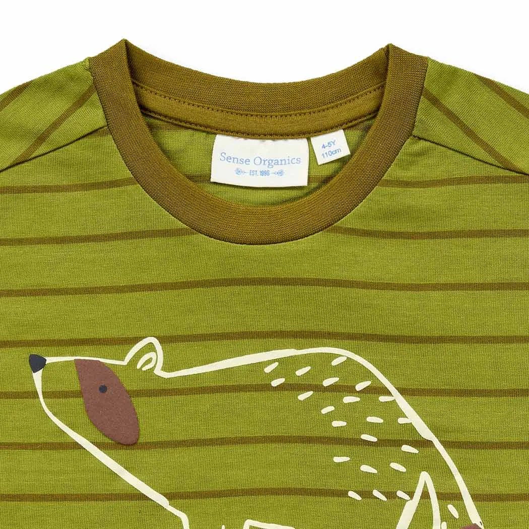 Camiseta m/l LUKE Rayas Fer green y Mapache - Olokuti