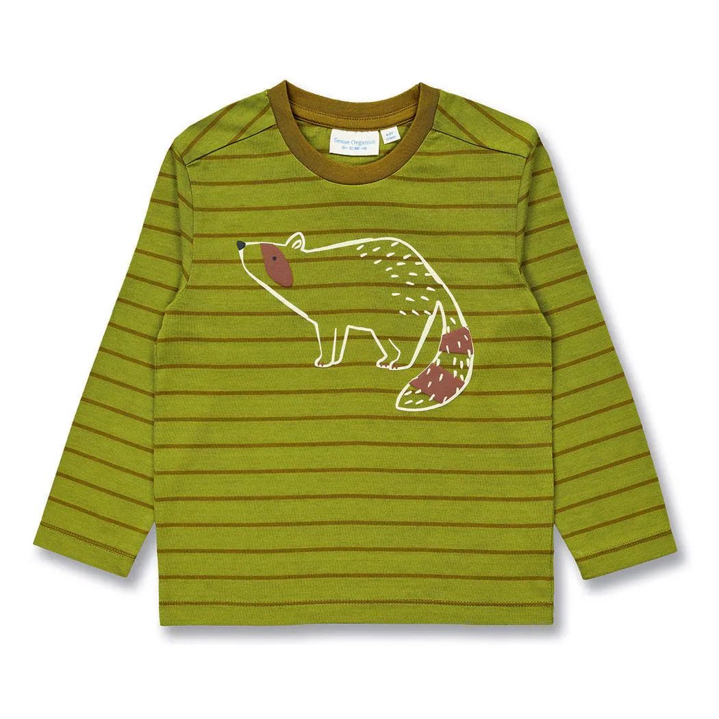 Camiseta m/l LUKE Rayas Fer green y Mapache - Olokuti