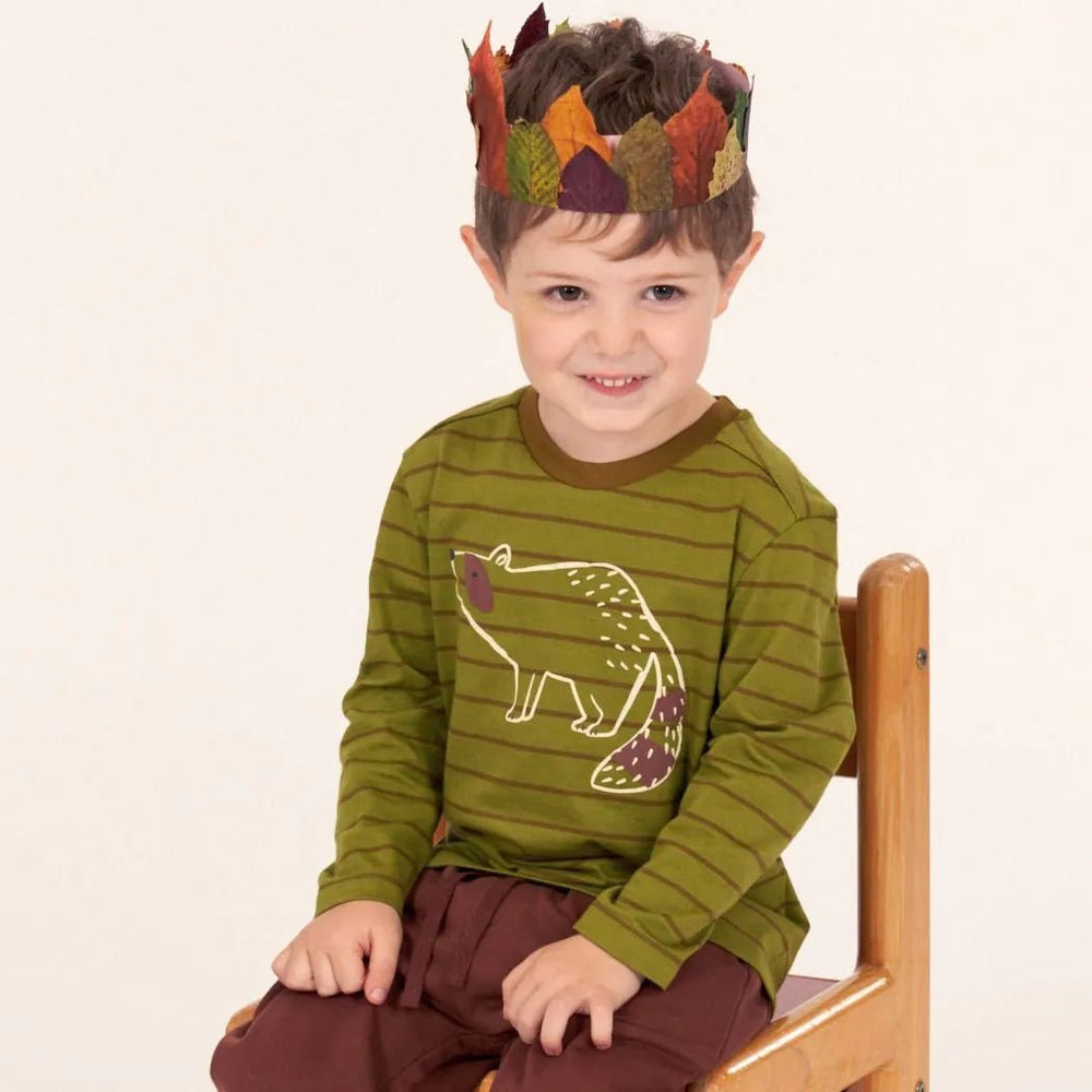 Camiseta m/l LUKE Rayas Fer green y Mapache - Olokuti