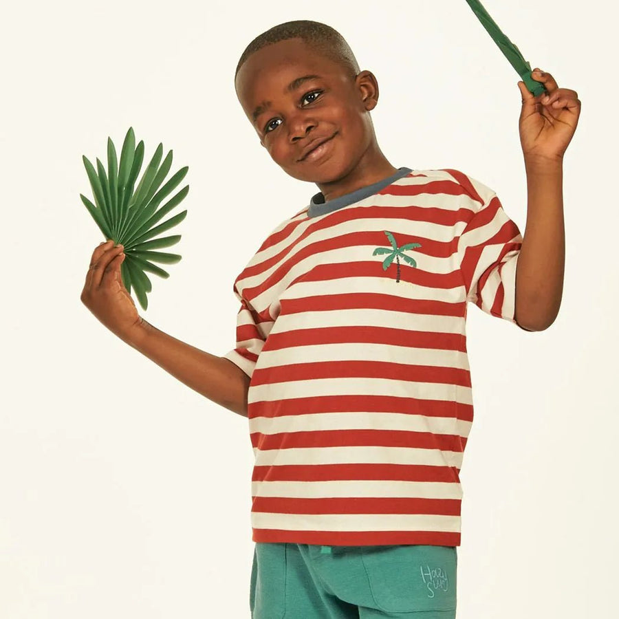 Camiseta OSWIN Palmera Rayas Rusty red - Olokuti