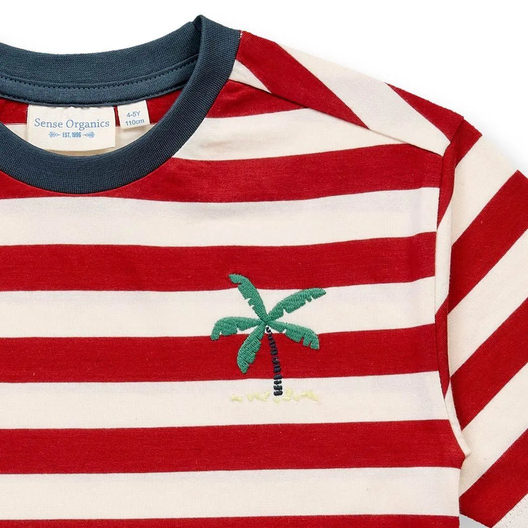 Camiseta OSWIN Palmera Rayas Rusty red - Olokuti