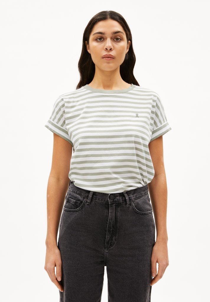 Camiseta rayas IDAARA STRIPES Blanco - Seagreen - Olokuti