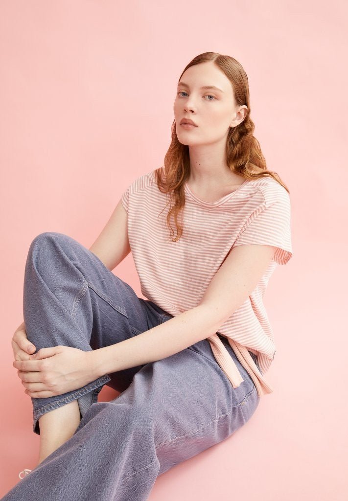 Camiseta rayas ONELIAA LOVELY STRIPES Oatmilk - Deep rosalilly - Olokuti
