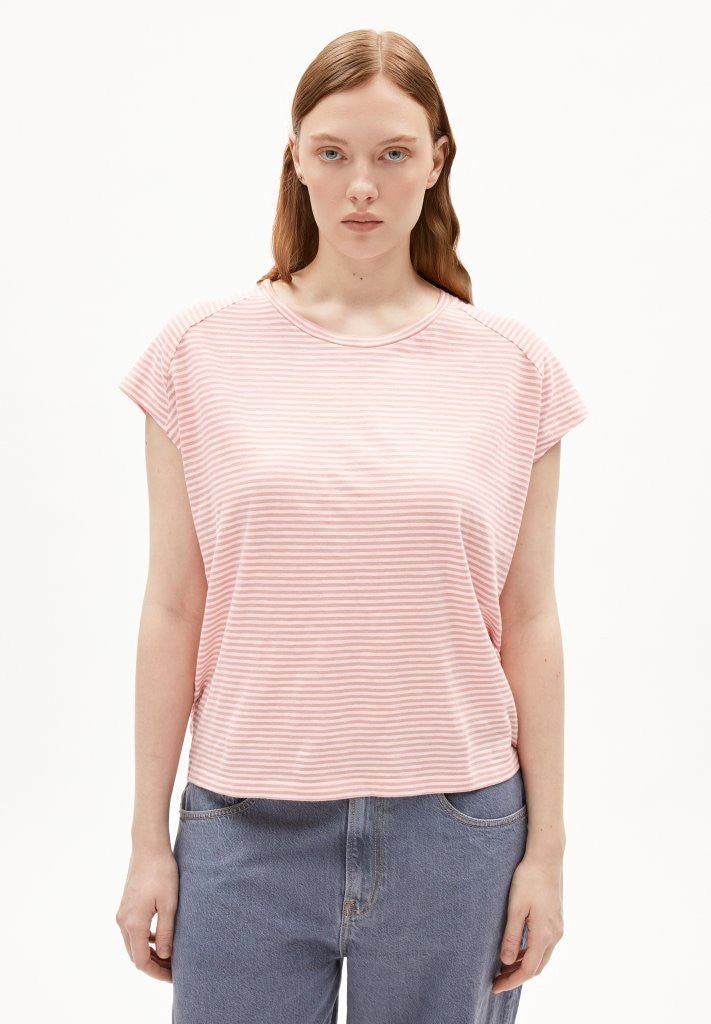 Camiseta rayas ONELIAA LOVELY STRIPES Oatmilk - Deep rosalilly - Olokuti