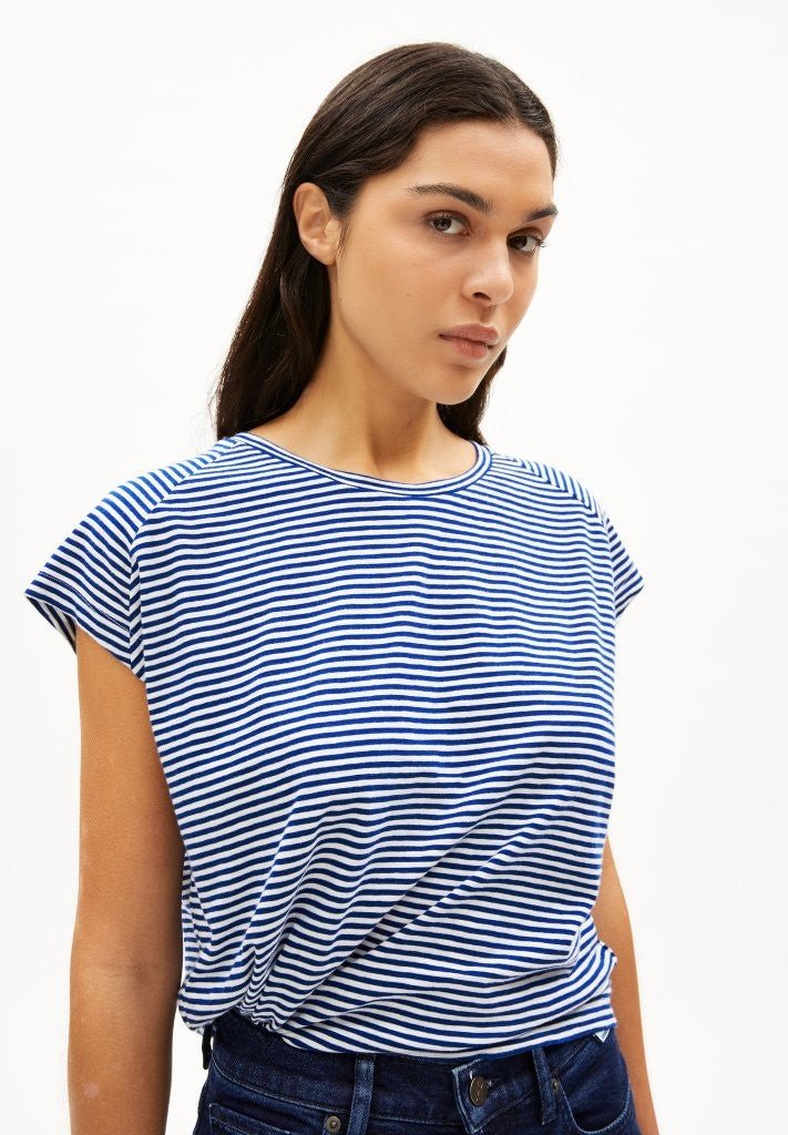 Camiseta rayas ONELIAA LOVELY STRIPES Oatmilk - Lapis blue - Olokuti