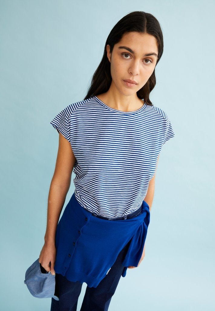 Camiseta rayas ONELIAA LOVELY STRIPES Oatmilk - Lapis blue - Olokuti