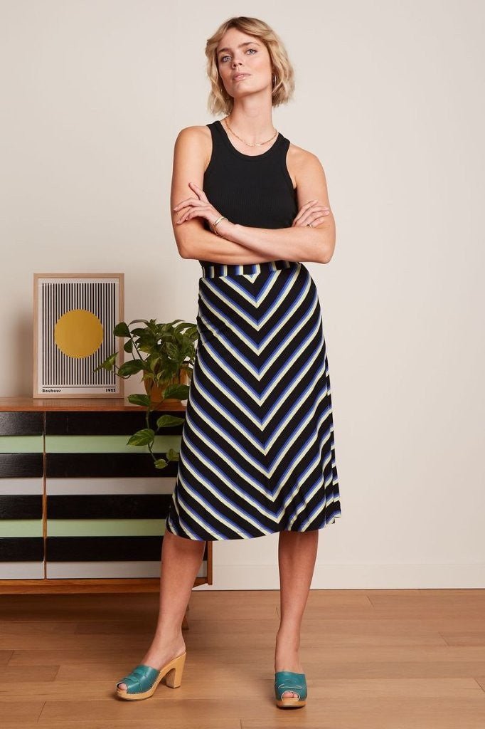 Falda Midi Juno Negro Rayas Embla - Olokuti