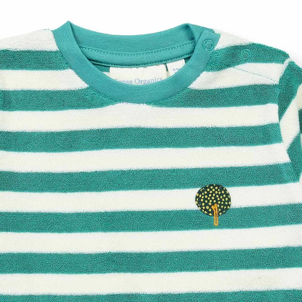 Pelele Felpa bebé m/l VIKTOR Rayas Teal green y Árbol - Olokuti