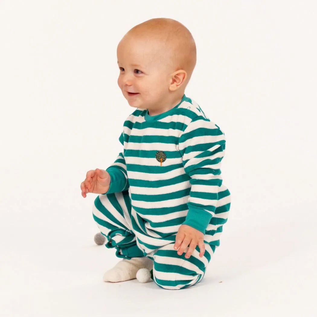Pelele Felpa bebé m/l VIKTOR Rayas Teal green y Árbol - Olokuti
