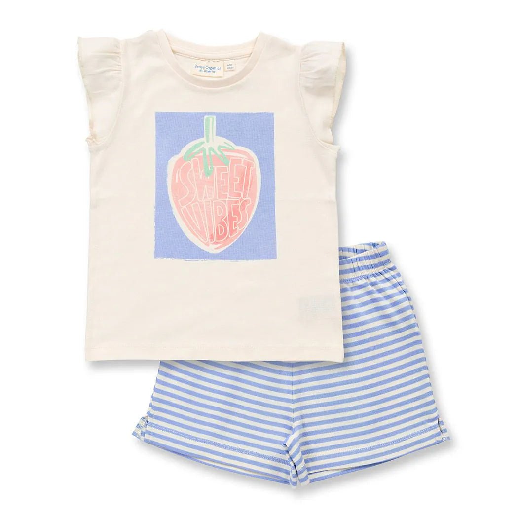 Pijama corto JULIA Fresa Blanco con rayas Azul - Olokuti