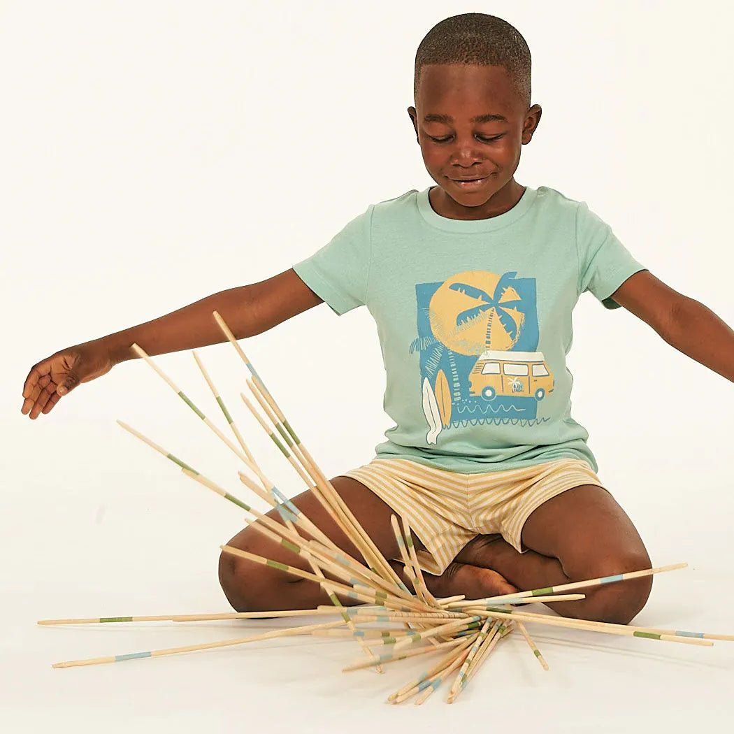 Pijama corto KAFKA Camper Verde menta y Rayas Amarillo - Olokuti