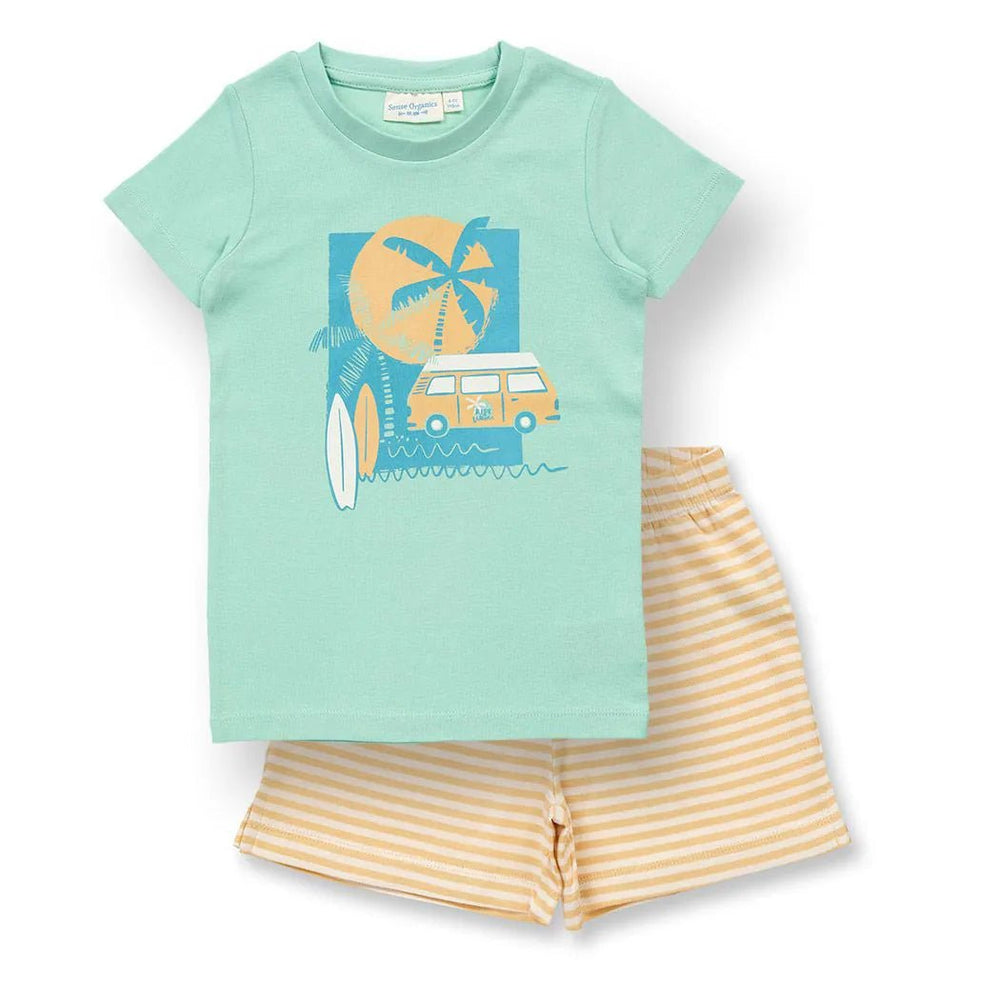Pijama corto KAFKA Camper Verde menta y Rayas Amarillo - Olokuti