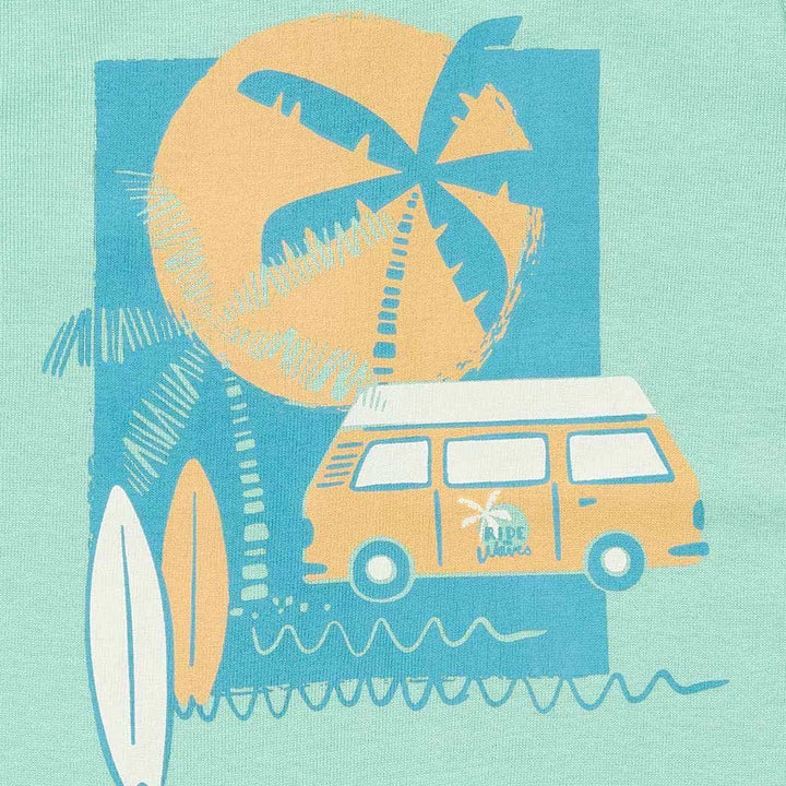 Pijama corto KAFKA Camper Verde menta y Rayas Amarillo - Olokuti