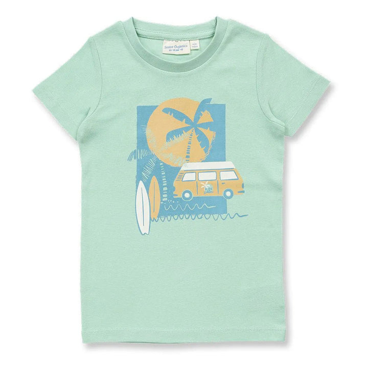 Pijama corto KAFKA Camper Verde menta y Rayas Amarillo - Olokuti