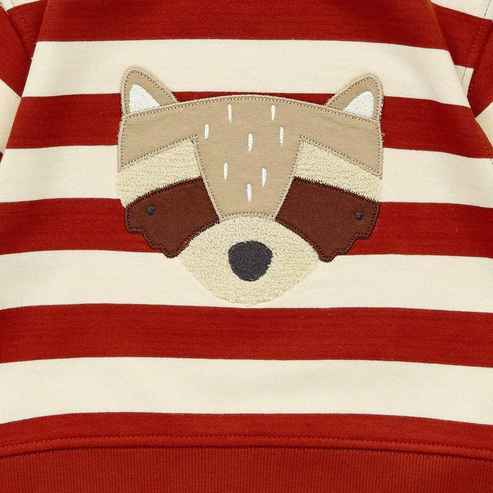 Sudadera bebé SIAM Rayas Terracota-Rojo y Mapache - Olokuti