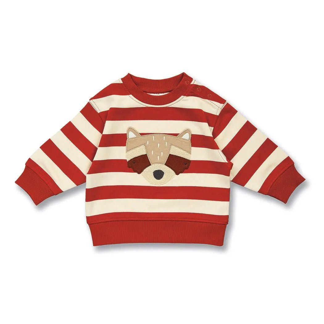 Sudadera bebé SIAM Rayas Terracota-Rojo y Mapache - Olokuti