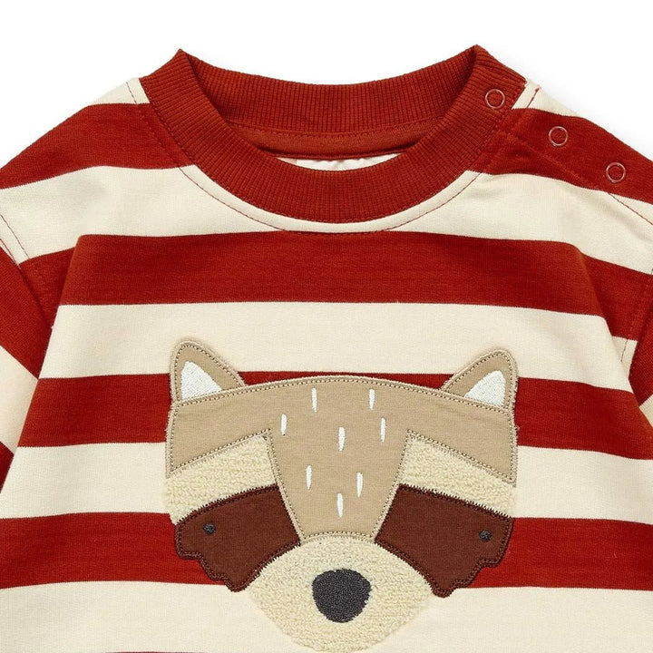 Sudadera bebé SIAM Rayas Terracota-Rojo y Mapache - Olokuti