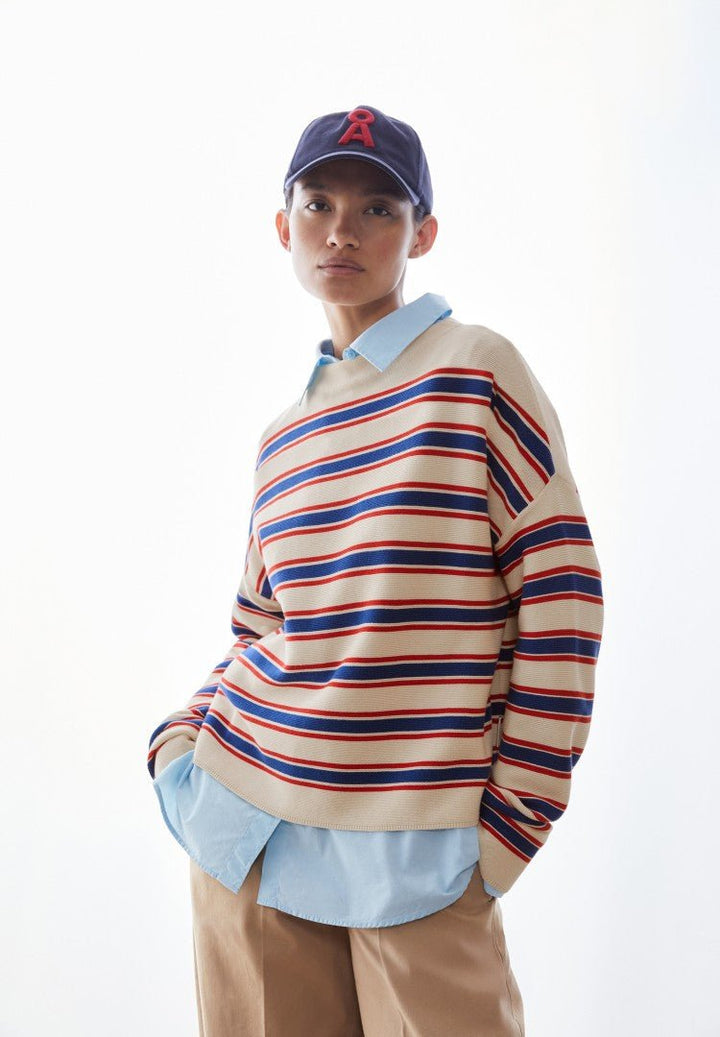 Suéter MERINAA STRIPES KNIT Oatmilk - Mars red - Dynamo blue - Olokuti