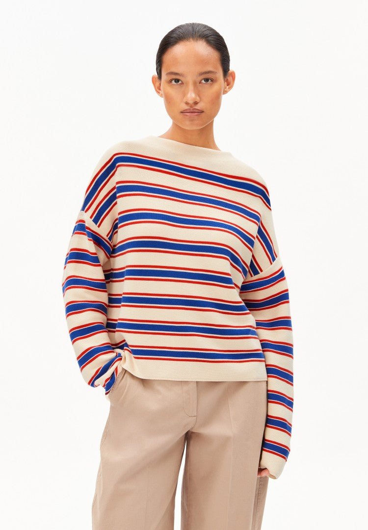 Suéter MERINAA STRIPES KNIT Oatmilk - Mars red - Dynamo blue - Olokuti