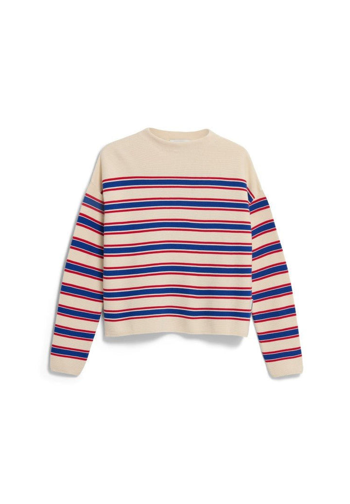 Suéter MERINAA STRIPES KNIT Oatmilk - Mars red - Dynamo blue - Olokuti
